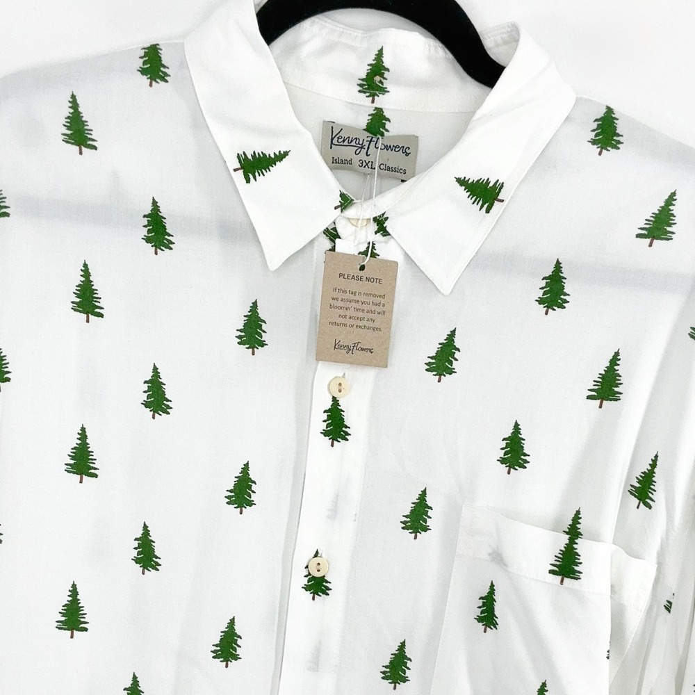 NEW Kenny‎ Flowers Island Classics Men's 3XL Pine Tree White Green Print Shirt